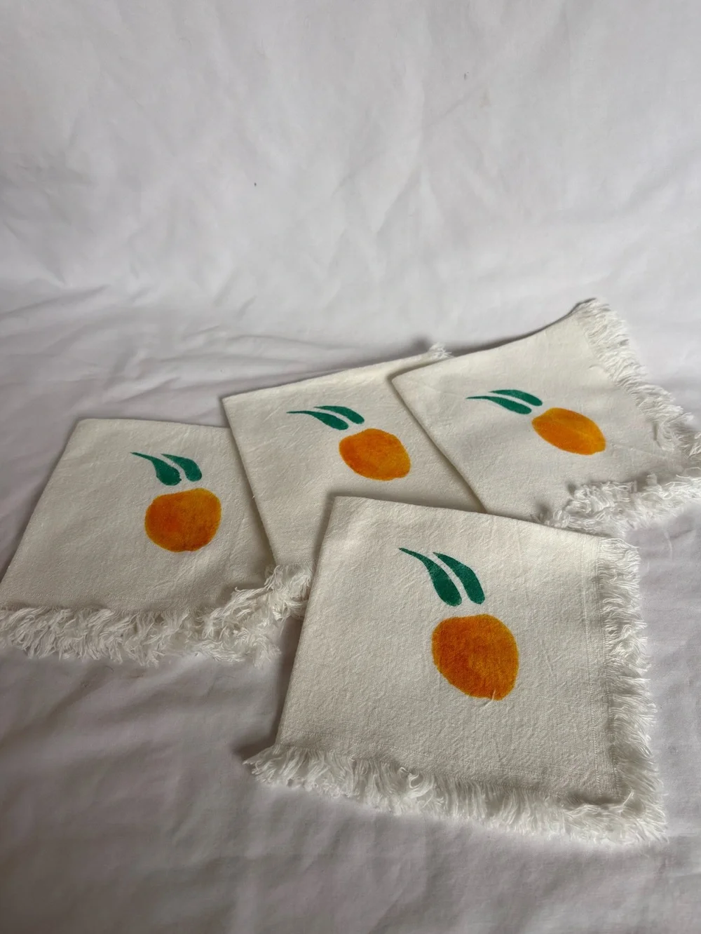 Vintage Hand Painted Linen Cocktail Napkins Set of 4 Orange Citrus MCM